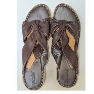 Bjorndal brown Carleton leather knotted cork wedge sandal sz 10m